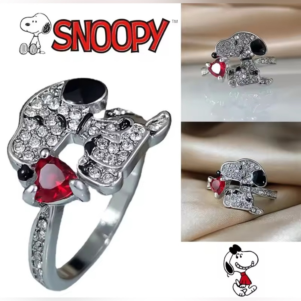 Peanuts Snoopy Heart 925 Sterling Silver Ruby Diamond Accent Enameled Ring